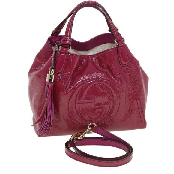 GUCCI Soho Hand Bag Enamel 2way Wine Red - Picture 1 of 15